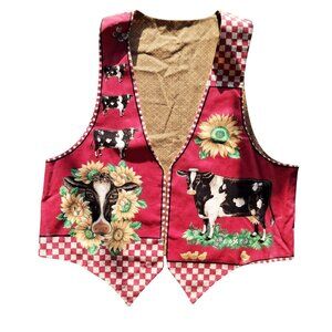 Vintage Farmhouse Cow & Sunflower Vest School Teacher Y2K Academia Country